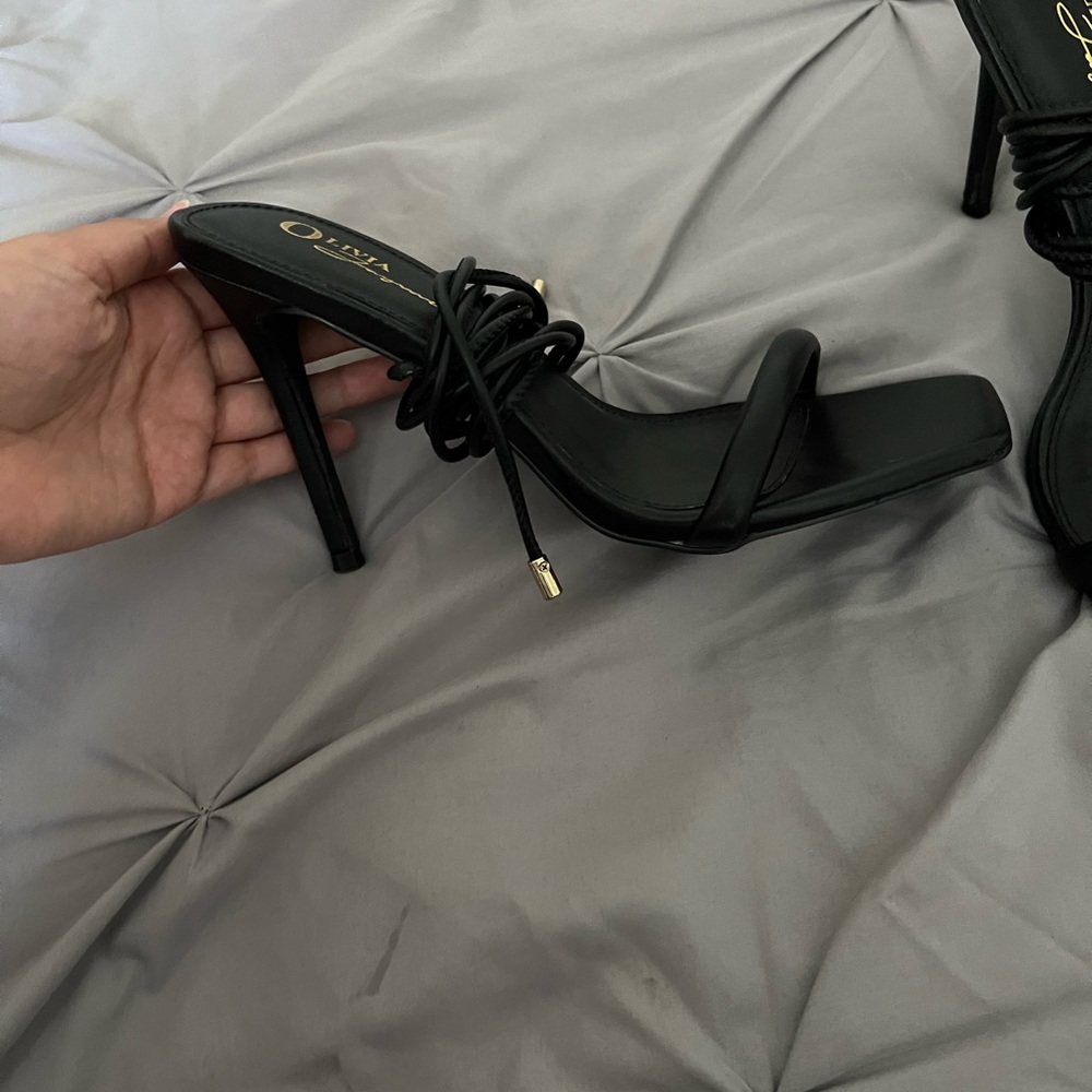 Fashion Nova black lace up heels size 7 1/2